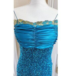 Blue Sequin night gown cocktail open back evening dress